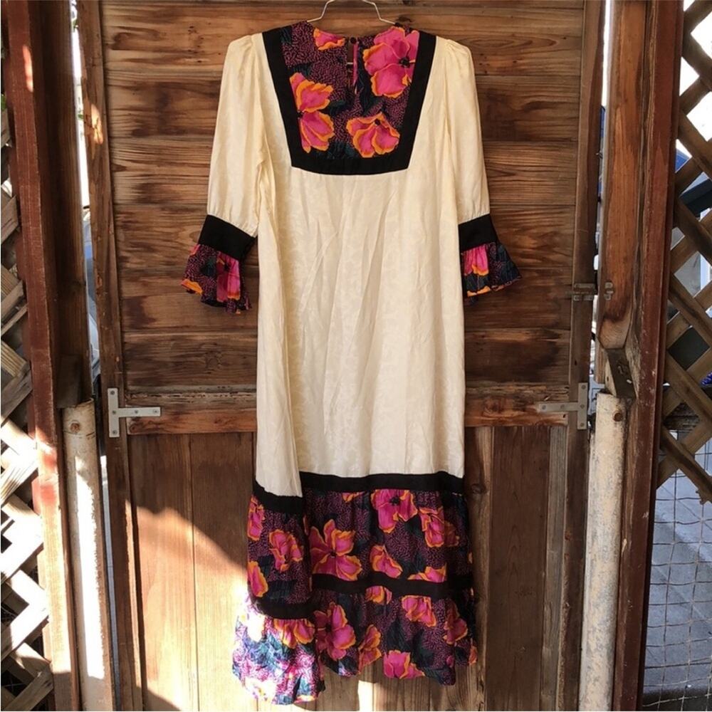 Warm Silk Floral Boho Peasant Dress S